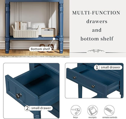 Knocbel Slim Antique Entry Console Table with 3 Drawers & Bottom Open Shelf, Solid Wood Narrow Sofa Couch Table for Entryway Hallway Living Room 23.7" W x 13" D x 31.4" H Navy Blue
