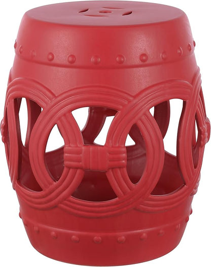 JONATHAN Y TBL1022C Lucky Coins 16" Chinese Ceramic Drum Indoor/Outdoor Garden Stool Bohemian, Coastal, Cottage, French Country, Traditional, for Living Room, Garden Room, Patio, Matte Red
