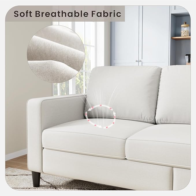 Sectional Sofa and Couches for Living Room, 78'' Beige 3 Seat L-Shaped Couch with Movable Ottoman, Comfy Linen Convertible Sectionals Sofas with Chaise for Apartment, Office, Small Space