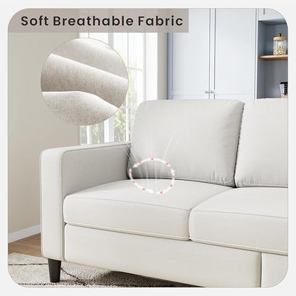 Sectional Sofa and Couches for Living Room, 78'' Beige 3 Seat L-Shaped Couch with Movable Ottoman, Comfy Linen Convertible Sectionals Sofas with Chaise for Apartment, Office, Small Space