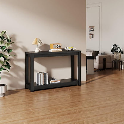 47" Entryway Table, Long Narrow Console Table with Shelves, Farmhouse Wood Sofa Table Behind Couch, Rustic Entry Table for Hallway, Living Room or Foyer, Black