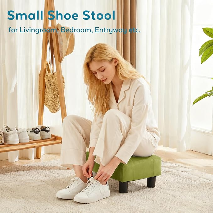 Small Foot Stool Ottoman, Velvet Footstool Ottoman Foot Rest for Couch, Rectangle Footstools and Ottomans Small for Living Room, Entryway (Olive Green)