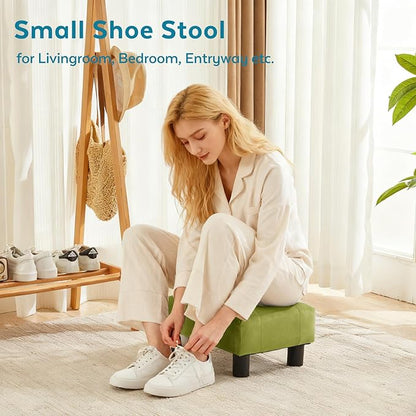 Small Foot Stool Ottoman, Velvet Footstool Ottoman Foot Rest for Couch, Rectangle Footstools and Ottomans Small for Living Room, Entryway (Olive Green)