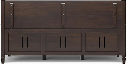 SIMPLIHOME Connaught Entryway Storage Bench - 56 inch Wide Solid Wood Wide Storage Seat in Chestnut Brown, Traditional Bench for Entryway or Living Room with Lift-Up Lid and Paneled Front