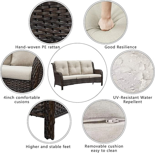 HUMMUH Patio Furniture Set 7 Pieces Wicker Outdoor Sectional Sofa with Swivel Rocker Chairs,Coffee Side Table,Outdoor Ottomans for Patio