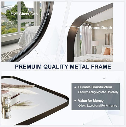 ANDY STAR Bronze Oblong Mirror, 32x40 Inch Brushed Bronze Oval Mirror for Bathroom with Stainless Steel Metal Frame, Wall Mouned for Bathroom, Living Room, Entryway