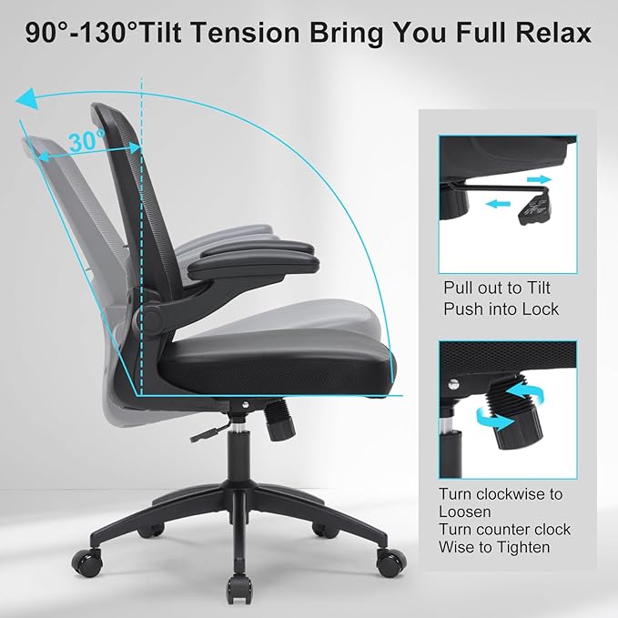 Office Chair, 350lbs Heavy Duty Ergonomic Desk Chair with Flip-Up Arms, Home Office Desk Chairs with Adjustable Seat Height & Lumbar Support, Executive Computer Desk Chair for Heavy People