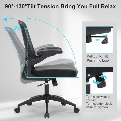 Office Chair, 350lbs Heavy Duty Ergonomic Desk Chair with Flip-Up Arms, Home Office Desk Chairs with Adjustable Seat Height & Lumbar Support, Executive Computer Desk Chair for Heavy People