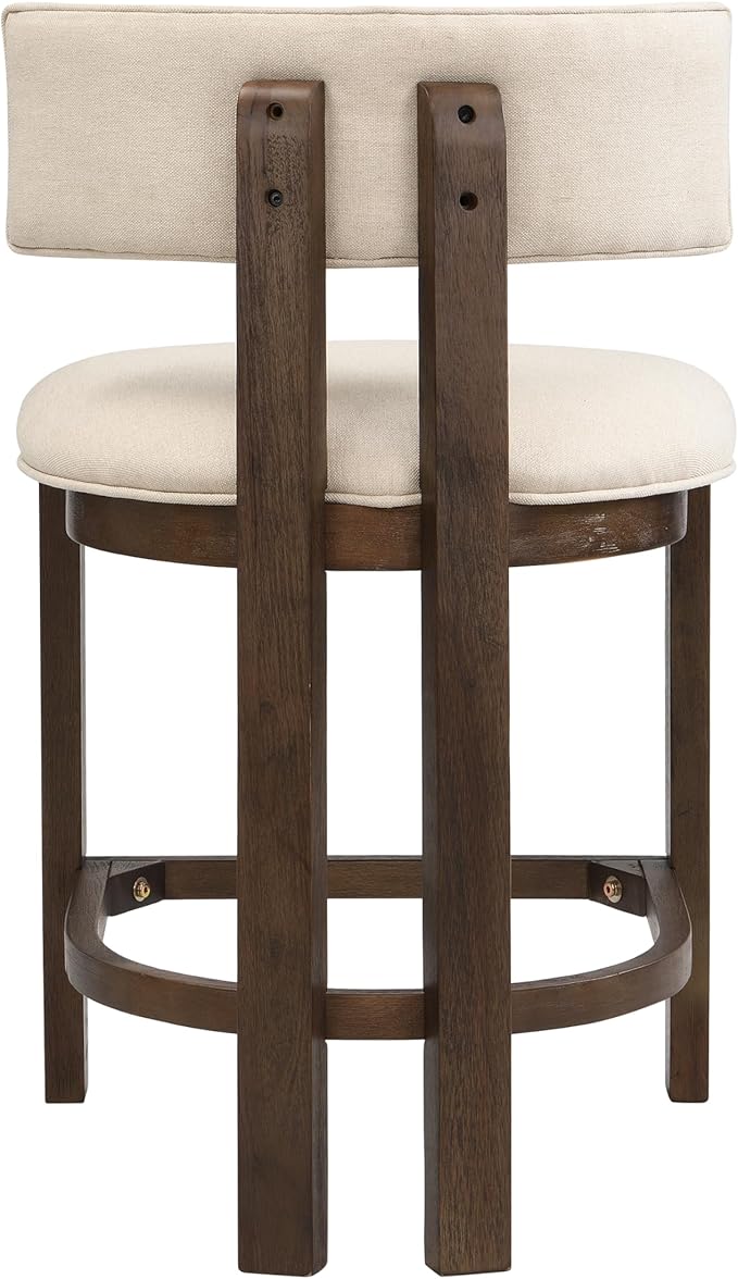Christopher Knight Home Minso Wooden Counter Height Bar Stools Set of 2, Comfy Upholstered Barstools with Backrest/Footrest, Counter Stool for Kitchen Island/Home Bar Table, Walnut + Beige