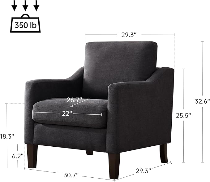 VKNOW Mid Century Modern Accent Chair, Upholstered Living Room Chairs Armchair for Bedroom, Comfy Reading Accent Chairs with Wood Legs for Living Room (2, Dark Grey)