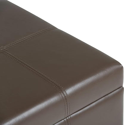 SIMPLIHOME Dover 36 inch Wide Contemporary Rectangle Storage Ottoman Bench in Chocolate Brown Vegan Faux Leather, Assembled, For the Living Room, Entryway and Family Room