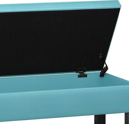 SIMPLIHOME Cosmopolitan 44 inch Wide Transitional Rectangle Storage Ottoman Bench with Open Bottom in Soft Blue Vegan Faux Leather, Assembled for the Living Room and Bedroom