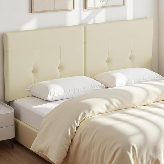 Upholstered King Size Headboard, Headboard King with Sturdy Metal Legs, Tufted Upholstery Design Bed Headboards with Adjustable Width & Height (Beige)