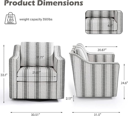 UIXE Swivel Accent Chair, Fabric Upholstered Arm Chair for Living Room, Modern Club Armchair Comfy Single Sofa Bedroom Reading Seat with Lumbar Pillow - Stripe Gray