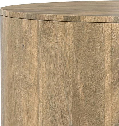 SIMPLIHOME Millbury Drum Coffee Table - 36 inch Wide Solid Mango Wood Round Living Room Table in Briarsmoke, Contemporary Cocktail Table for Family Room or Lounge with Large Surface, Assembled