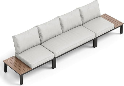 PHI VILLA 3 Pieces Outdoor Patio Furniture Set,Metal Frame Modern Outdoor Sectional Sofa Set,4 Seats Patio Conversation Sets with Coffee Table,for Poolside and Backyard,Light Grey