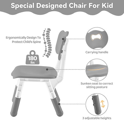 Kids Study Table and Chairs Set, Height Adjustable Toddler Table and Chair Set for Kids Ages 3-8, 31.5" L x 23.6" W Graffiti Desktop Plastic Children Art Table with 4 Seats, Grey