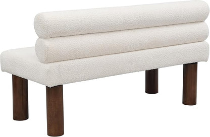 Christopher Knight Home Wally Boucle Upholstered Dining Bench, Modern Large Dining Room Chair, Entryway Ottoman Bench, Bedroom End of Bed Seating, Armless Desing and Wooden Frame, Milky White+Brown