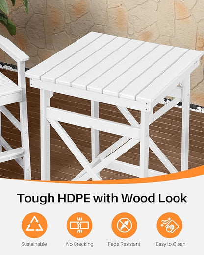 5 Pieces Adirondack Bar Chairs Set, HDPE Patio Bar Height Table and Chairs, Tall Adirondack Outdoor Bar Stools Set, HDPE Patio Bar Sets Furniture for Garden, Poolside, Bistro, Pearl