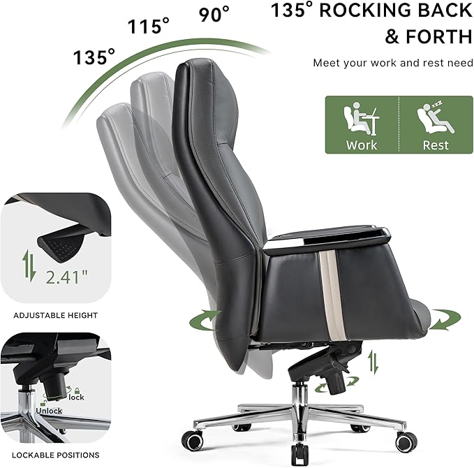 EUREKA ERGONOMIC Royal II Executive Office Chair High Back, Big and Tall with Extra Wide Seat, Silicone Leather Desk Chair Computer Chair, Modern Office Chair Home Office Desk Chairs-Gray