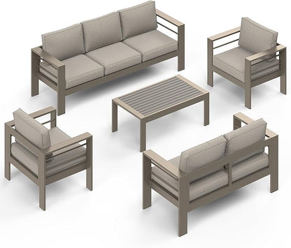 Wisteria Lane 5-Piece Outdoor Patio Furniture Set, Outdoor Sectional Furniture with Upgraded Cushions, Outdoor Conversation Seating Set for Balcony, Garden, Deck, Backyard, Khaki