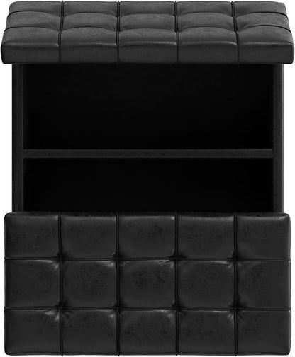 SIMPLIHOME Harrison 30 inch Wide Transitional Square Small Coffee Table Storage Ottoman in Distressed Black Vegan Faux Leather, Assembled, for The Living Room and Bedroom