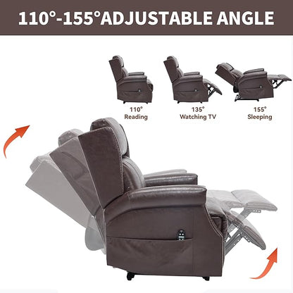 Manual Recliner Chair with Massage & Lumbar Heat, Breathable Leather Reclining Chair for Adults, Humanized Design Easy to Install Living Room Recliners Brown