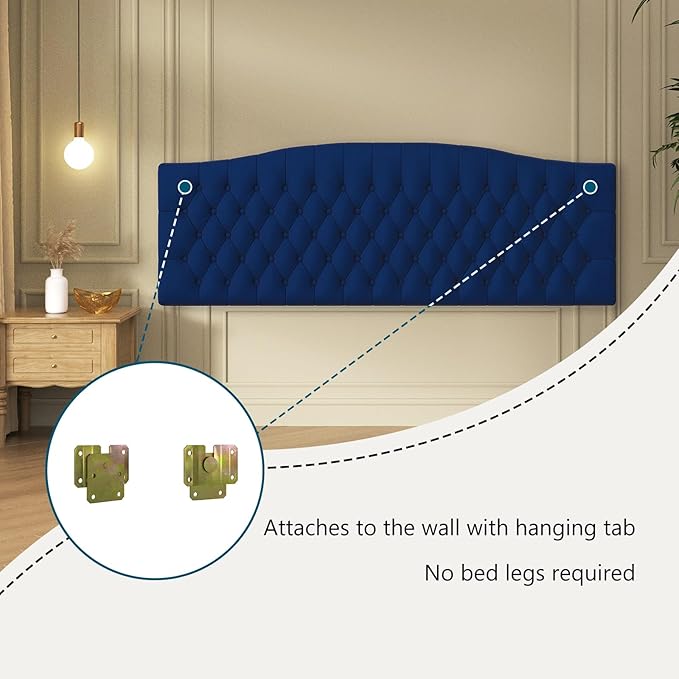Velvet Upholstered Headboard King/Cal King Size Latest Model Wall Mount, Bed Frame Mount, Featuring High-Density Sponge Padding, Luxury Texture Easy Assembly Comfort and Style-Navy Blue