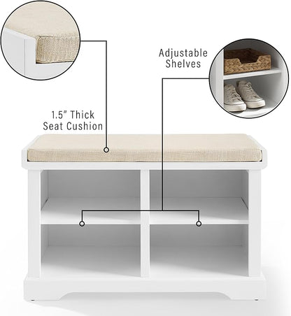 Crosley Furniture Anderson Entryway Storage Bench with Shoe Rack Organizer Shelves, White