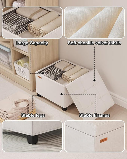 17.7 inches Chenille turfed Ottomans Cube with Legs, Metal-Framed Square Storage Ottoman Foot Rest Stool Holds 770 LB for Dorm Living Room Bedroom White UASND641W