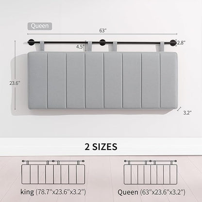 UEV Queen Headboard Only, Wall Mounted Hanging Upholstered Bed Head Board, Modern Vertical Channel Design of Fine Linen, Elegant Grey Fluted Headboard for Bedroom (Grey, Queen Size)