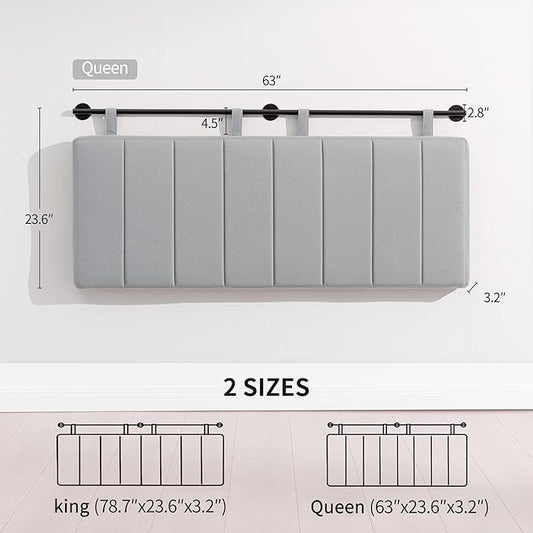 UEV Queen Headboard Only, Wall Mounted Hanging Upholstered Bed Head Board, Modern Vertical Channel Design of Fine Linen, Elegant Grey Fluted Headboard for Bedroom (Grey, Queen Size)