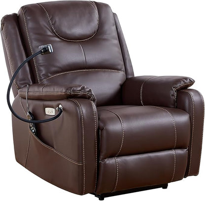 Zero Gravity Power Recliner Chairs for Adults 139°Single Sofa Chair Massage and Lumbar Heating with USB Port, Phone Holder, Side Pocket, Eco Leather(Brown)