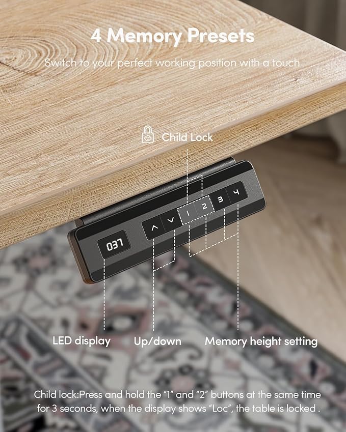 FEZIBO One-Piece Standing Desk Adjustable Height Stand up Home Office Desk, 48x24 Inch Electric Standing Computer Desk, with 4 Memory Presets, Headphone Hook, Maple