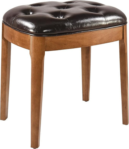 MODERION Vanity Stool Bench with Upholstered, Modern Luxury Wood Stool ,Ottoman Shoe Bench for Living Room, Vanity, Entryway, 19.3"L x 14.9"W x 19.3"H Easy Assembly, Beeswax Leg & Dark Brown FD-HNY-DB