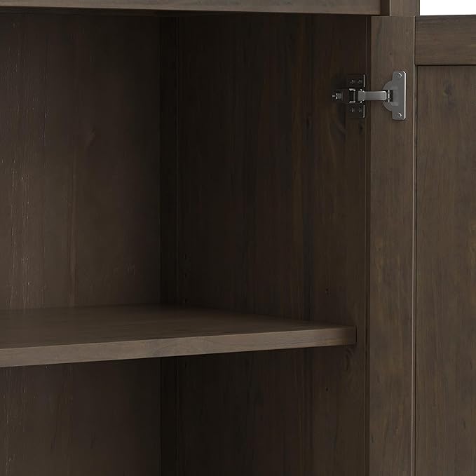 SIMPLIHOME Ela Solid Wood 60 inch Wide Transitional Wide Storage Cabinet in Smoky Brown for The Living Room, Entryway and Family Room