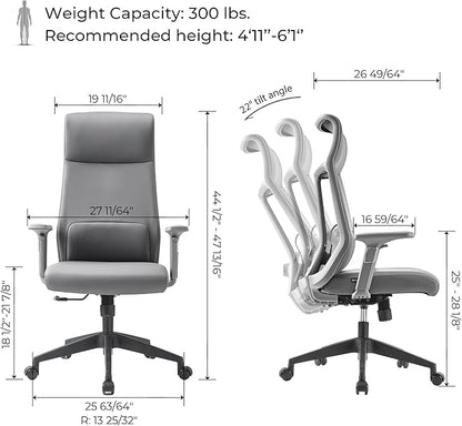 EUREKA ERGONOMIC Valen Leather Desk Chair, High Back Office Chair, Microfiber PU Leather Office Chair with Wheels, Executive Office Chair Comfy for Samll Spaces, Grey