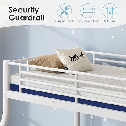 soges Twin Over Full Metal Bunk Bed Set with 6" Mattresses Included, All-in-One Bunk Bed for Adults, Heavy Duty Sturdy Bed Frame with Memory Foam Mattress, No Box Spring Needed, White