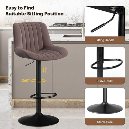 Nalupatio Bar Stools Set of 4, Adjustable Modern Swivel Bar Stools with Backs, Counter Height Performance Fabric Island Chairs for Home Kitchen, Dark Brown