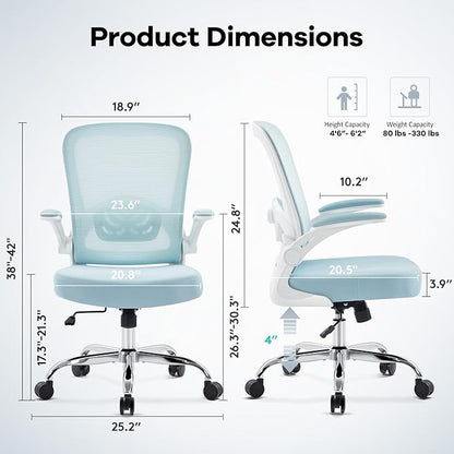 Office Chair,Ergonomic Mesh Desk Chair with Adjustable Lumbar Support,Computer Chair with Flip-up Armrests, Rolling Executive Chairs, Home Office Chair(Blue)