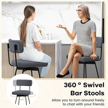 COSTWAY Bar Stools Set of 4, 29” Upholstered Bar Height Chairs with Back, 360° Swivel Dining Chairs with Heavy-Duty Metal Legs and Footrests, for Kitchen Island, Dining Room, Bar (4, Grey)