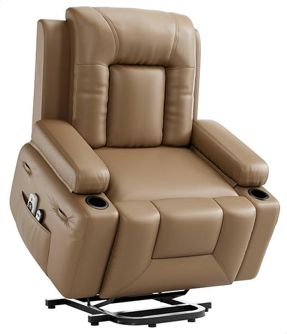 GarveeHome Electric Lift Recliner Chair - Heat and Massage, PU Leather Power Lift Recliner for Elderly & Mobility Impaired, Adjustable Back and Legs, Heavy Duty Lift Chair for Seniors