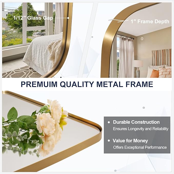 ANDY STAR Oval Mirrors for Bathroom, 22x30 Gold Bathroom Vanity Mirror with Metal Frame, Brass Oblong Mirror for Over Sink, Modern Anti Rust Wall Mounted