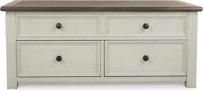 Signature Design by Ashley Bolanburg Lift-Top Coffee Table with Storage Two-Tone Rustic Farmhouse Cocktail Table – Brown/White