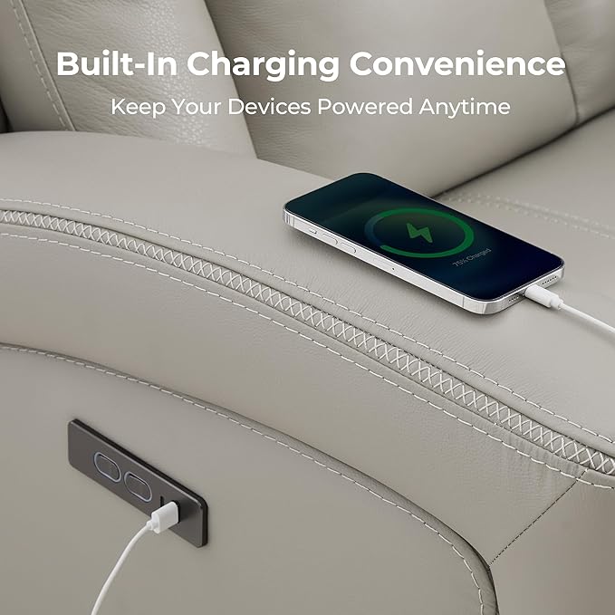 CHITA Genuine Leather Power Recliner Chair for Adults, Super Zero Gravity Recliner with Adjustable Power Headrest & USB/Type-C Ports, for Living Room, Bedroom & Home Theater, Light Gray