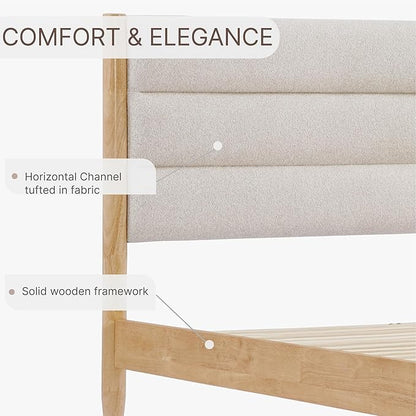Wood Bed Frame with Headboard Upholstered Platform Mattress Foundation,Strong Wooden Slat Support,No Box Spring Needed