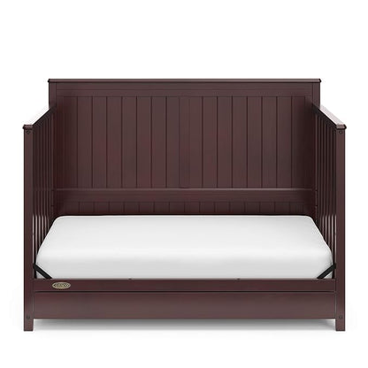 Graco Hadley 5-in-1 Convertible Crib with Drawer (Espresso) – GREENGUARD Gold Certified, Fits Standard Crib Mattress, Converts to Toddler Bed, Daybed and Full Bed, 4 Adjustable Mattress Heights