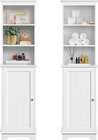 Yaheetech Tall Slim Storage Cabinet with 3 Shelves & Door, Freestanding Linen Cabinet for Bathroom, Living Room, Entryway, 16 x 12 x 60.5 Inches, White