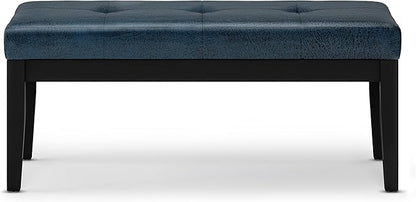 SIMPLIHOME Lacey 41 inch Wide Contemporary Rectangle Tufted Ottoman Bench in Distressed Dark Blue Vegan Faux Leather, Assembled, For the Living Room and Bedroom