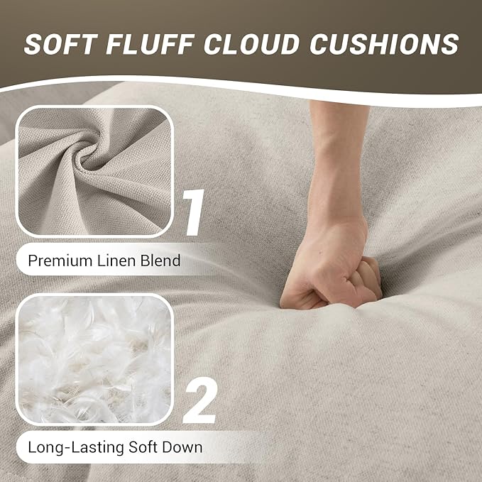 114” Oversized Modular Sectional Sofa, Comfy Down Fill Cloud Couch, 3 Seater Modular Sofa Couch with One Single Seat, Convertible Sectional Couches for Living Room, Linen, Light Gray
